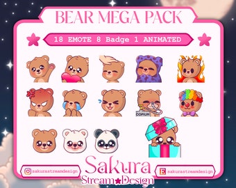 Bear MegaPack for Twitch/Discord/YouTube | Twitch Emotes | Cute Bear Emote | Emote | Discord Stickers | Badges | Animated Emote