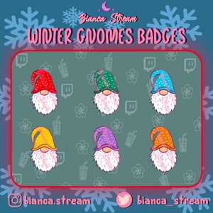 Winter Gnomes Sub/Bit Badges Twitch | Cute | Kawaii | Christmas | For Streamers | Premade | 6 Badge
