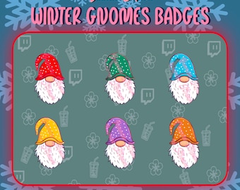 Winter Gnomes Sub/Bit Badges Twitch | Cute | Kawaii | Christmas | For Streamers | Premade | 6 Badge