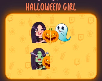 Halloween Frankenstein Girl Emotes for Twitch/Discord (3 Premade Emotes) (PNG)