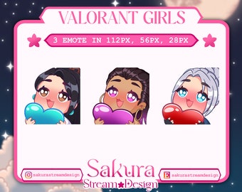 Valorant Love Emotes: Chibi Sage, Reyna, Jett (Digital File)