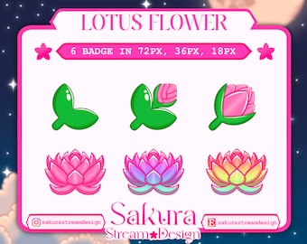 Lotus Twitch Sub Badges: 6-Piece Floral Stream Badges