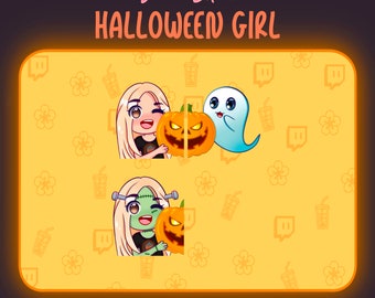 Halloween Girl Twitch Emotes: Spooky Chibi Streamer Pack (3 Premade Emotes)