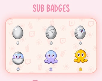 Sub Badges "Octopus" Twitch | Discord | Streamer | Cute - Subscribe - Game | 6 badge