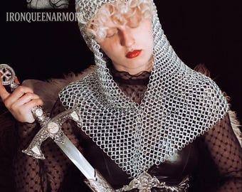 Aluminum Chainmail Coif Hood: Female Knight Armor, LARP Cosplay