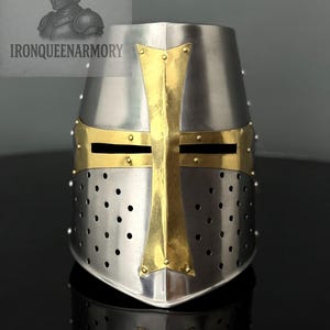 Casco de armadura de cruzado templario/Casco de acero estilo caballero templario/Tocado de caballero medieval romano hecho a mano/Armadura SCA/Casco de cosplay/Regalo