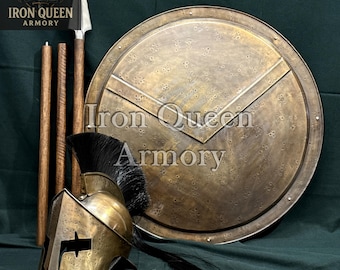 Handmade Spartan Armor Set – 30" Shield, Helmet, Spear – Cosplay Display