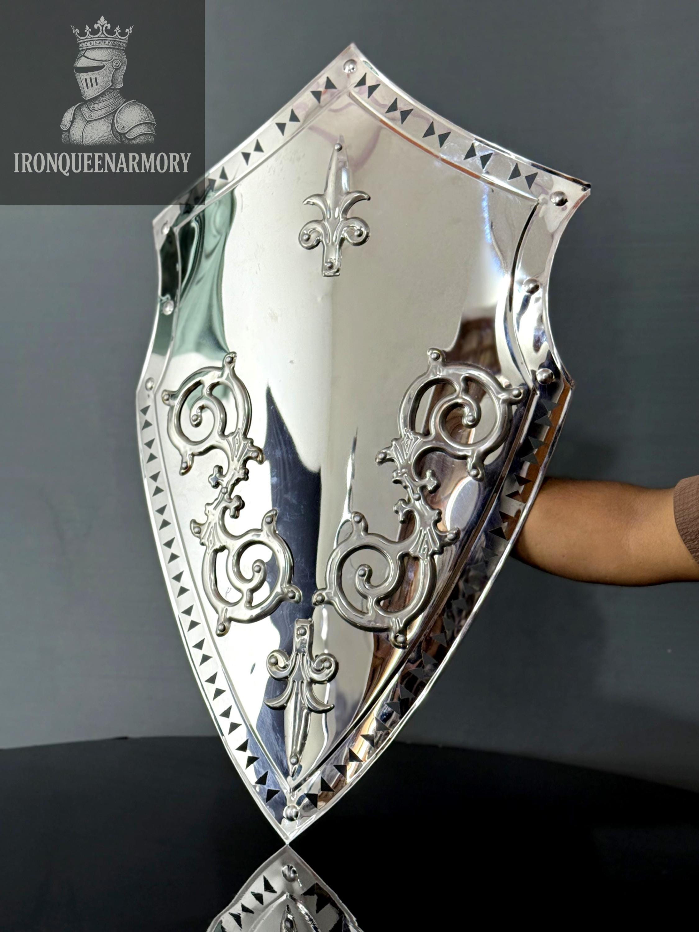 Medieval Knight's Shield: Polished Stainless Steel Display - LARP ...