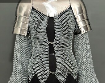Lady Knight Armor Set: Steel Pauldrons, Gorget & Chainmail - Cosplay SCA LARP