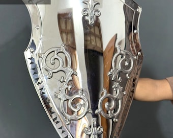 Escudo de caballero medieval: Expositor de acero inoxidable pulido - Cosplay LARP