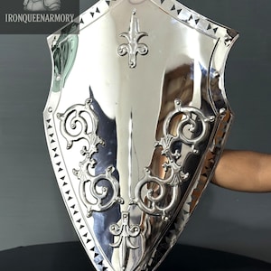 Medieval Knight's Stainless Steel Shield/Hand-Forged Display Shield with Polished Mirror Finish/Home Decor Shield/LARP & Cosplay/Gift Shield