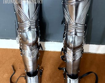 Handcrafted Steel Knight Greaves & Sabatons: Full Leg Armor