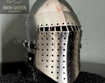 Steel Bascinet Helmet with Aventail | 14th Century Knight Armor