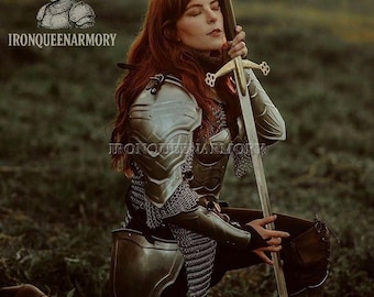 Women's Medieval Knight Armor Set: Steel Chainmail, Cloak, LARP Cosplay