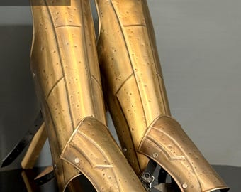 Handmade Brass-Coated Steel Spartan Armor Set: Leg Greaves & Arm Guards