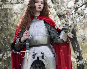 Steel Rose Lady Knight Armor: Full Gothic Suit with Red Cloak