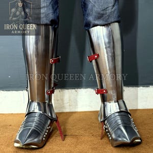 Medieval Steel Full Greaves and Sabatons Set - Handmade Knight Leg Armor - Gothic Style Greaves and Foot Sabatons - Cosplay & Combat Gear