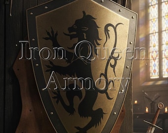 Handcrafted Wood Lion Shield | Medieval Knight Emblem, Wall Decor