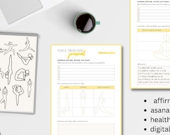 Diario de yoga / Planificador de motivación / Planificador diario de yoga / Diario de yoga / Rastreador de bienestar / Regalo de yoga imprimible en PDF / Rastreador de yoga A4