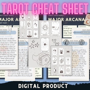 Tarot Card Cheat Sheet | Minor & Major Arcana meanings | Beginner tarot | Digital print | Tarot download keywords| Tarot guide | Rider Waite