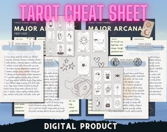 Hoja de trucos de las cartas del tarot / Significados de los arcanos menores y mayores / Tarot para principiantes / Impresión digital / Palabras clave para descargar el tarot / Guía del tarot / Rider Waite