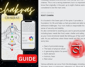 Chakras / Guía de chakras / Hoja de referencia de chakras / Imprimible de chakras / Guía de chakras / Regalos de chakras / Póster de chakras / Arte digital de chakras