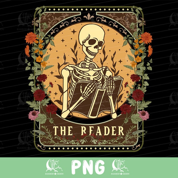 The Reader Tarot Cards Svg Png Eps Pdf, Halloween Book, Skeleton Reading A Book, Sublimation Design Download