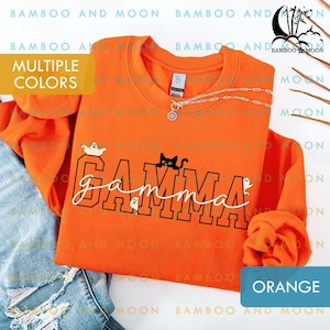 Personalized Halloween Gamma Sweatshirt, Spooky Gamma Sweatshirt, Cute Ghost Halloween Gamma Sweatshirt, Black Cat Gamma TH1653-15