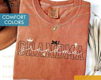 Comfort kleuren Halloween oma shirt, Spooky oma shirt, schattig Ghost Halloween oma shirt, zwarte kat oma shirt TH1653-22