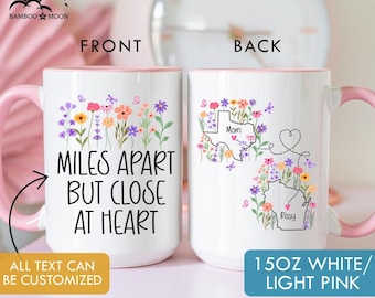 Personalized Floral State Mug, Miles Apart But Close At Heart Mug, Custom State To State Mug, Long Distance Friend Mug TH2565