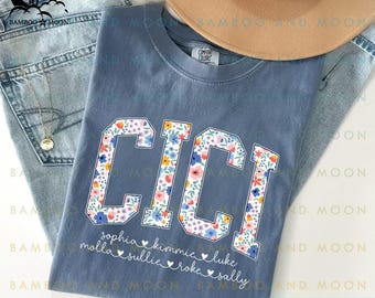 Chemise Cici personnalisée, chemise Cici à fleurs rétro, chemise Cici rétro, cadeau fête des mères TH0758-14