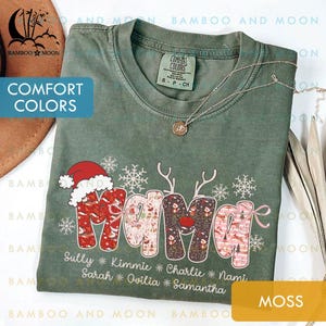 Personalized Christmas Mama Comfort Colors Shirt, Reindeer Christmas Mama Shirt, Coquette Bow Mama Christmas Shirt TH1649-6