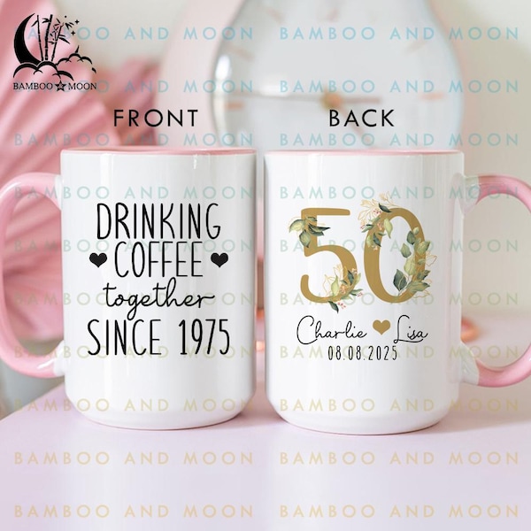 Personalized 50th Anniversary Mug, Drinking Coffee 50th Anniversary Gift TH1447