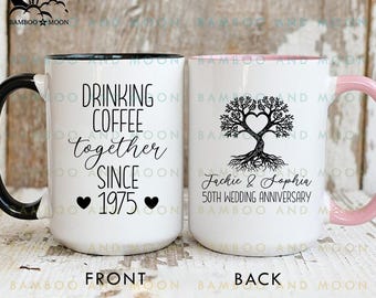 Personalized 50th Anniversary Mug, Drinking Coffee 50th Anniversary Gift, 50th Anniversary Gift For Parents, 1975 Anniversary Cup TH2007