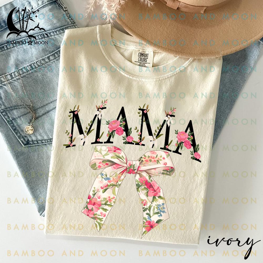 トップス mamama Personalized Coquette Mama Flower Shirt, Mama Coquette Bow
