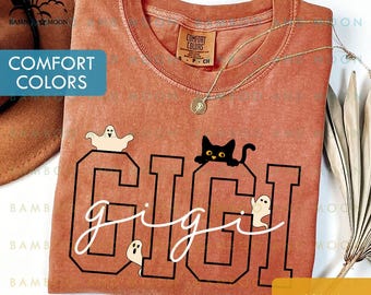 Komfort Farben Halloween Gigi Shirt, Gruseliges Gigi Shirt, Süßer Geist Halloween Gigi Shirt, Schwarze Katze Gigi Shirt TH1653-20