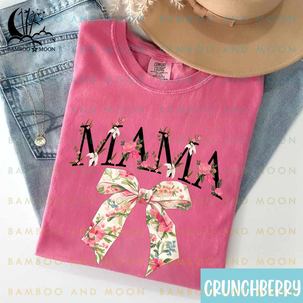 トップス mamama Personalized Coquette Mama Flower Shirt, Mama Coquette Bow
