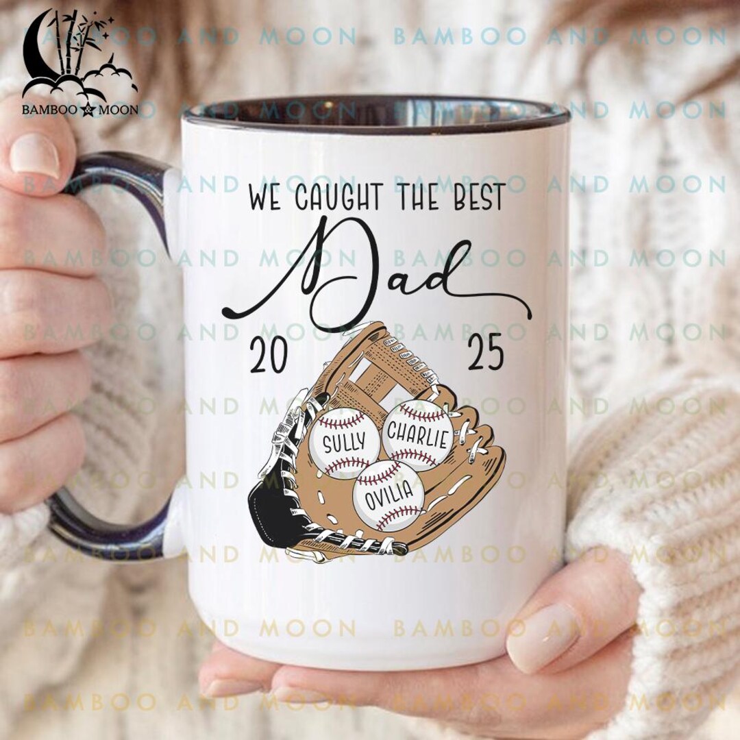 Personalized We Caught the Best Dad Mug, Kid's Name Throwing Ball