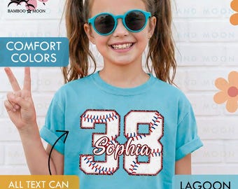 Personalized Baseball Number Comfort Colors Youth Shirt, Sweatshirt, Vintage Baseball Kid Tee, Game Day Shirt TH2904