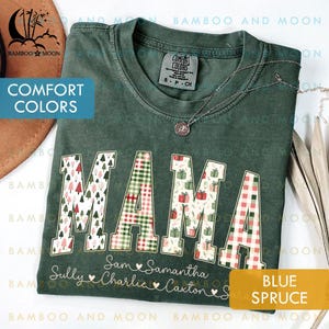Personalized Christmas Mama Comfort Colors Shirt, Retro Christmas Mama Shirt, Merry Mama Christmas Shirt TH1710-6