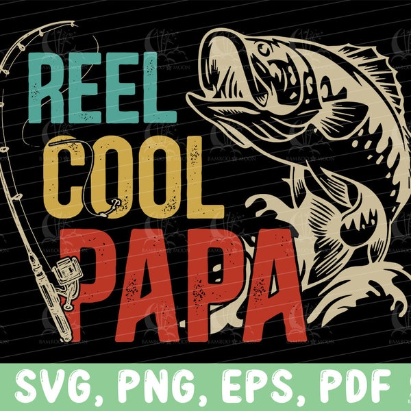 Retro Reel Cool Papa Svg Png, Papa Fishing Png, Papa Fisherman, Father's Day Svg, Gift from Grandkids