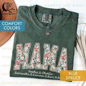 Personalized Christmas Floral Mama Comfort Colors Shirt, Ditsy Floral Christmas Mama Shirt, Mama Ditsy Floral Christmas Shirt TH1784-9