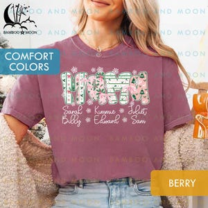 Personalized Mama Christmas Comfort Colors Shirt, Pink Christmas Mama Shirt, Pink Coquette Christmas Mama Shirt TH1648