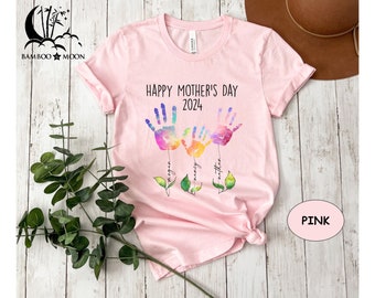 Happy Mother's Day 2024 Shirt, Personalized Mom Handprint Shirt, Gift For Mom, Mother's Day Shirt