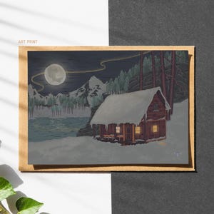 Gefrostete Zuflucht Kunstdruck | Lange dunkle Nacht ästhetisches Kunstwerk | Cabincore | Illustration Wohnkultur | A5 A4 A3 A2 A1 Poster Kunst Giclee