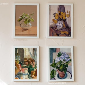 Blossoming Tabletop Printable Art | 4 Different Still Life Designs | Flower Themed Illustration | Instant png Download | Vintage Wall Decor