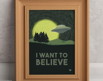 Aerial Anomaly Art Print: Giclee Artwork, Sketchy Style, UFO Moon Illustration, Human Made Art, Xfiles Alien Lover Gift