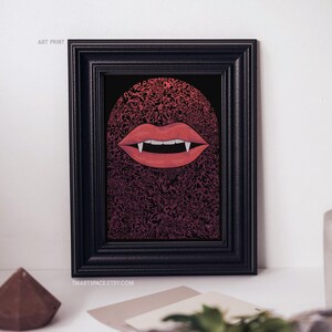 Bite Me Art Print | Sketchy Fantasy Aesthetic Giclee Artwork | Vampire Themed Illustration | A5 A4 A3 A2 A1 Wall Decor