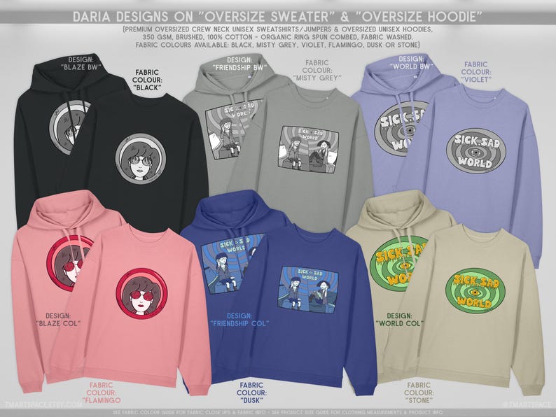 Sick Sad Tshirts, Hoodies and Sweaters: Dtg Print, Organic Cotton, Recycled Polyester, Grunge 90s Cartoon Illustration, Human Made Art image 8