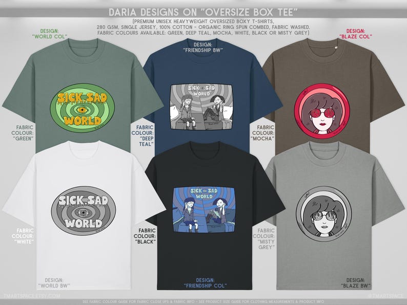 Sick Sad Tshirts, Hoodies and Sweaters: Dtg Print, Organic Cotton, Recycled Polyester, Grunge 90s Cartoon Illustration, Human Made Art image 7